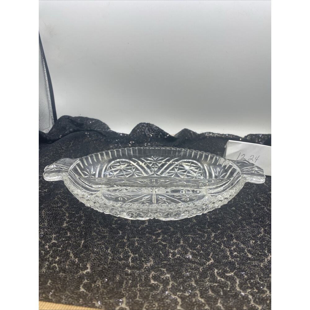 Vintage Crystal Cut Glass Divided Dish Scallop Edge Candy Pickle Trinket 10”x 6” - Picture 5 of 11